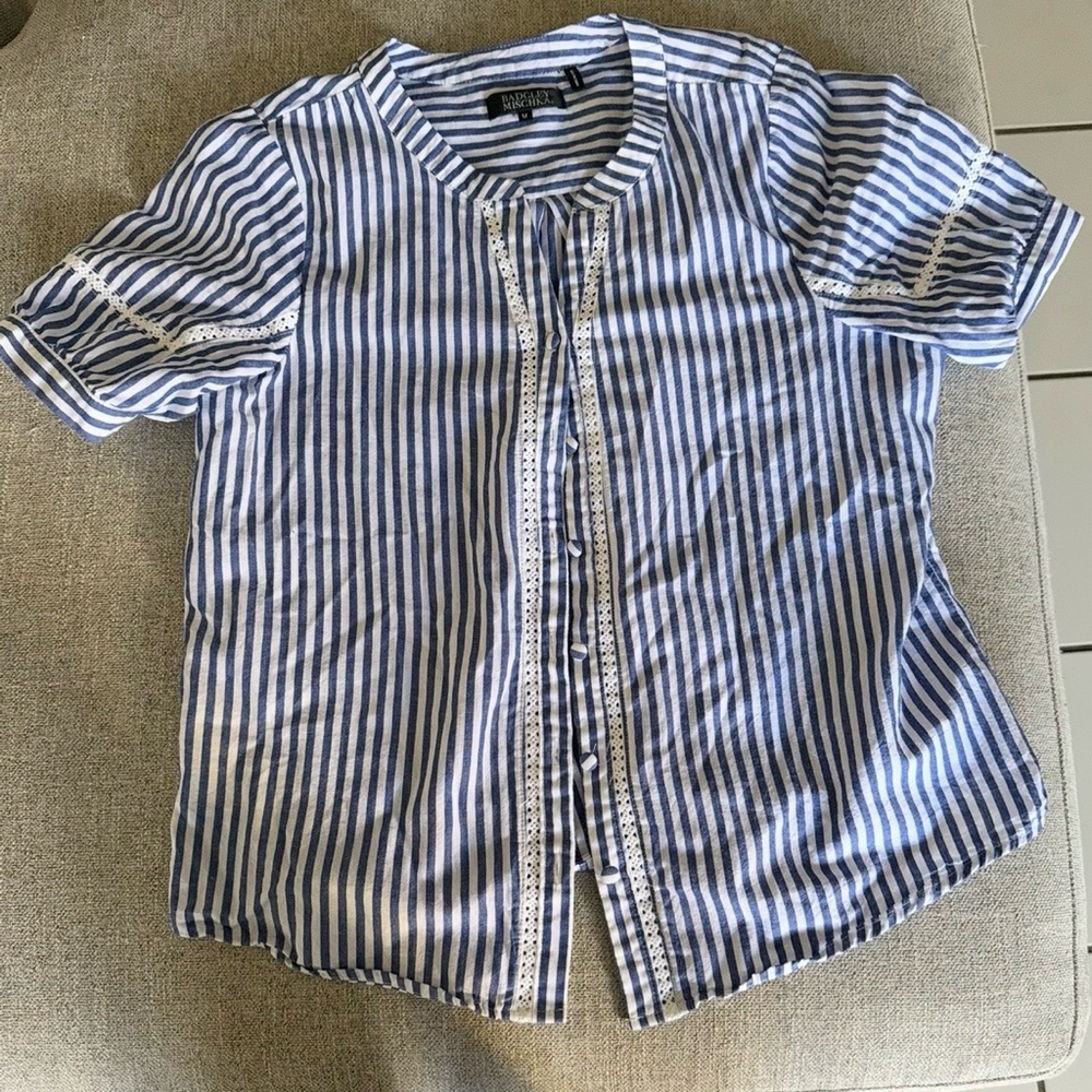Badgley Mischka Blue and White Striped Button Down Shirt